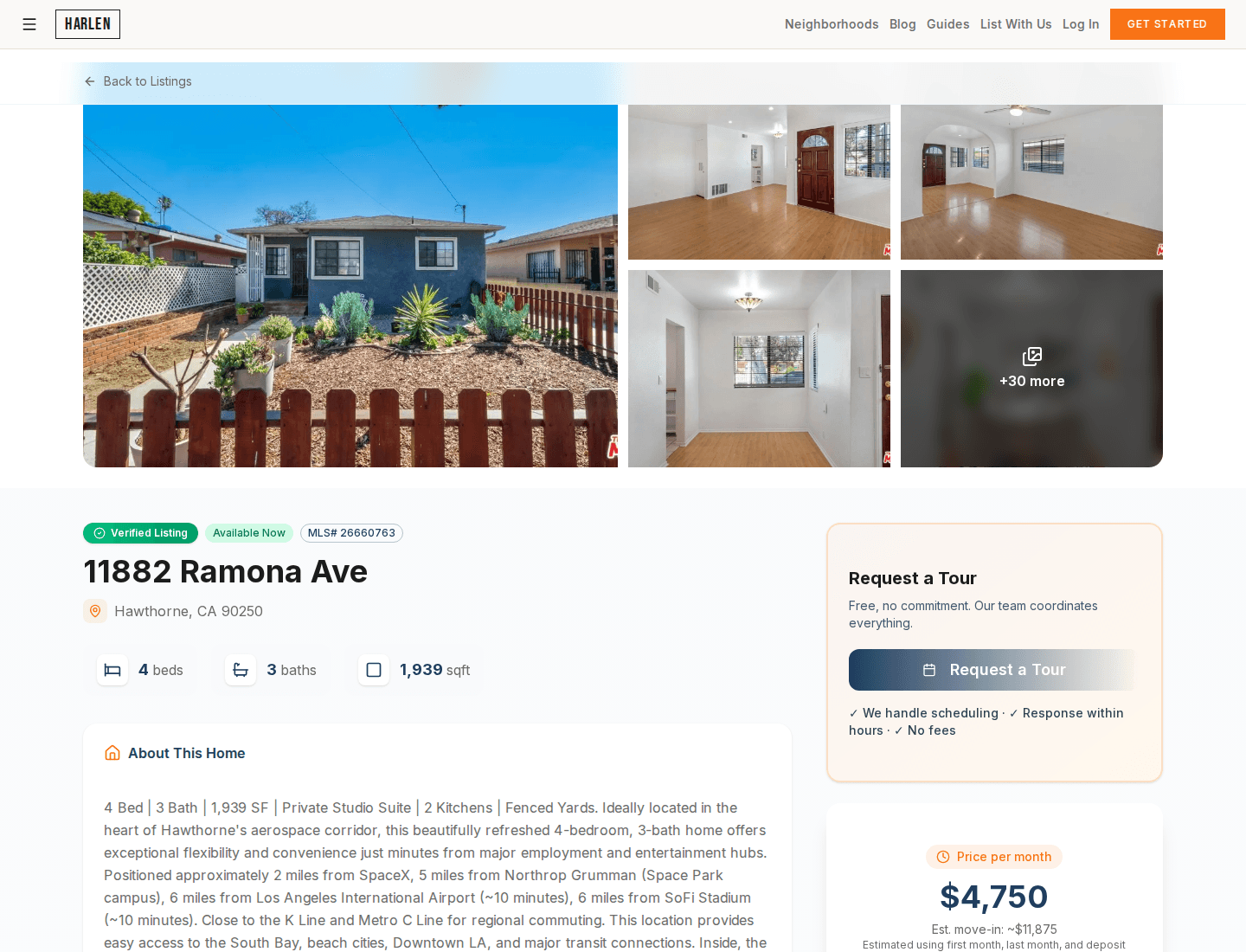 Harlen saved listings page showing a collection of favorited rentals